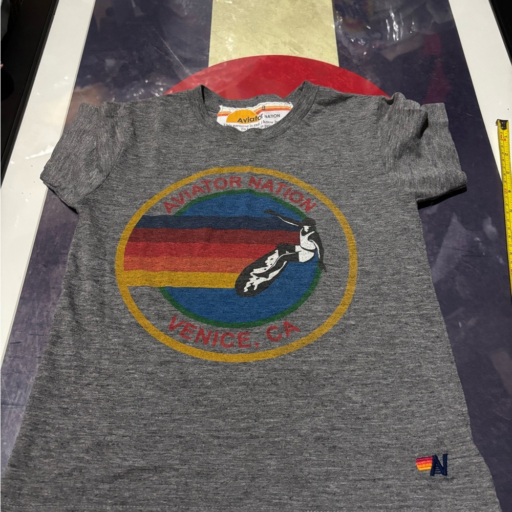 Aviator Nation Kids Gray Venice CA Graphic Tee with Rainbow Stripes